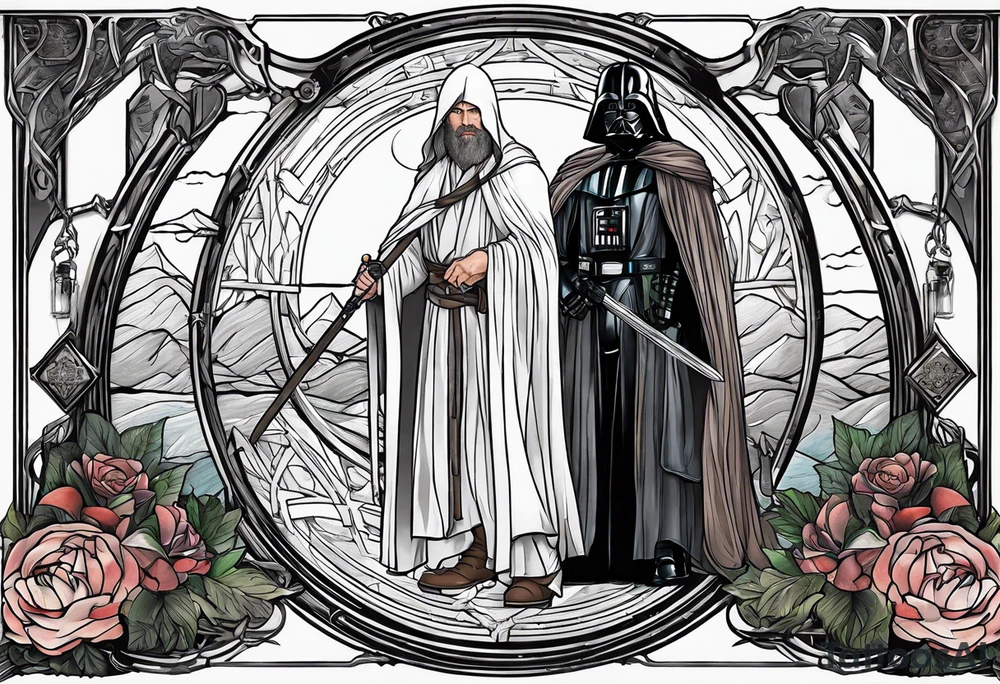 Lord of the rings with Star wars square tattoo idea