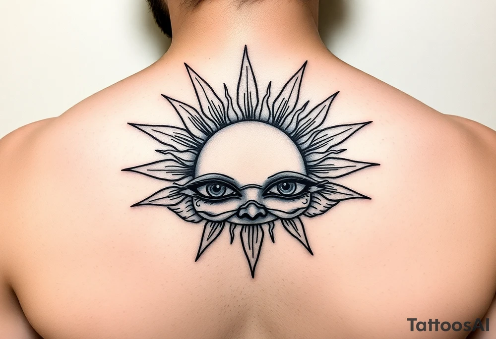 Sun rising over teary eyes fine line tattoo idea