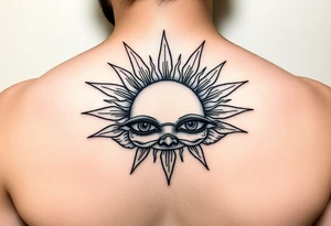 Sun rising over teary eyes fine line tattoo idea