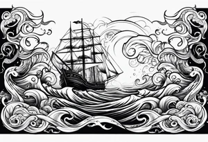 Ocean waves with anchor and octopus tentacles tattoo idea