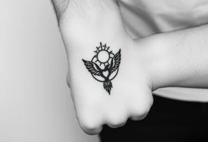Asymmetrical geometric minimalistic design. hermann hesse demian. Abraxas bird, cracked world/egg, sun. Wrist placement tattoo idea