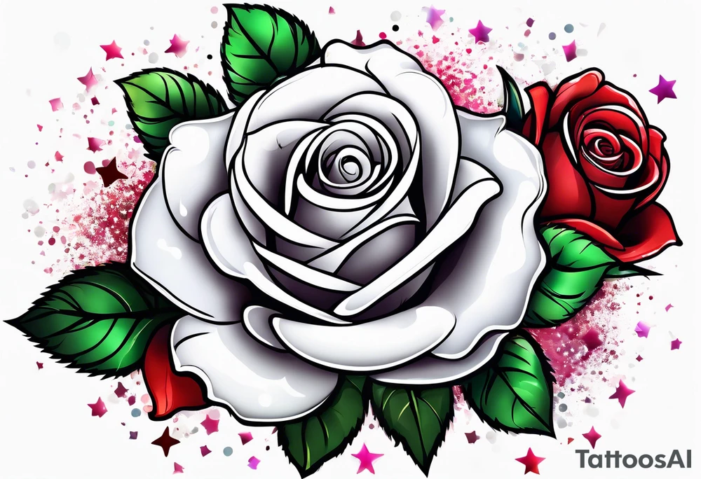 Roses with filled in stars & bubbles tattoo idea