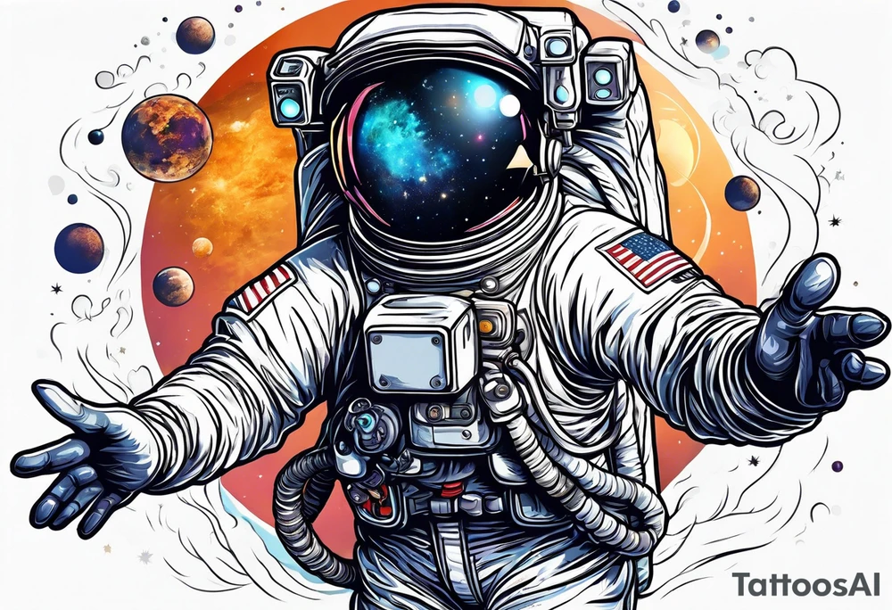 Astronaut floating reaching hand out to space tattoo idea