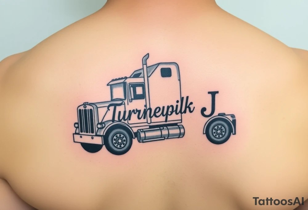 Picture of an eighteen wheeler truck with the words “Turnpike J” on it tattoo idea