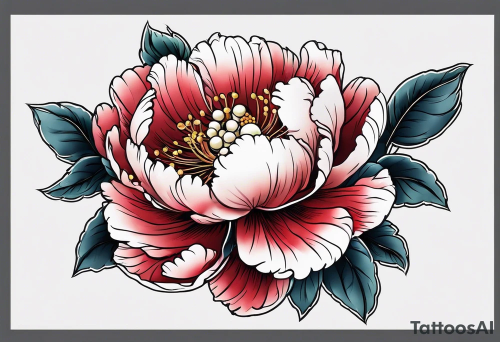 Red peony with a pearl necklace tattoo idea