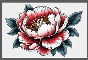 Red peony with a pearl necklace tattoo idea