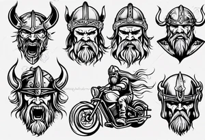 A viking riding face with flames and a motorcycle tattoo idea