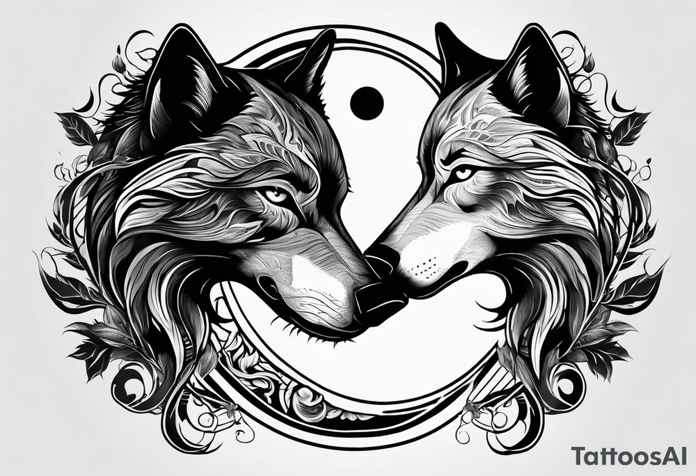 black wolf and white wolf in a ying yang style tattoo idea