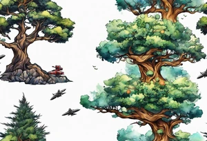 Tree with space fighters tattoo idea