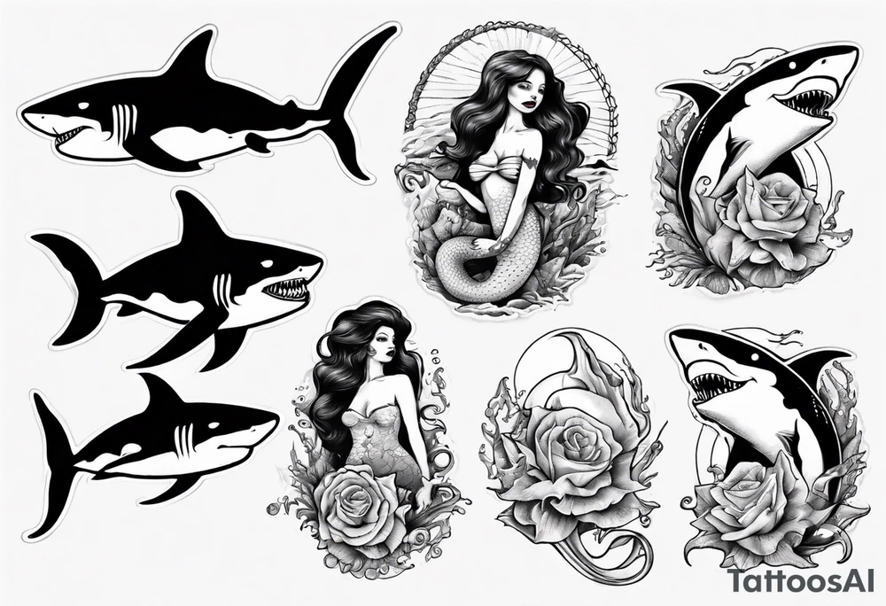 Mermaid and shark tattoo idea