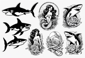 Mermaid and shark tattoo idea