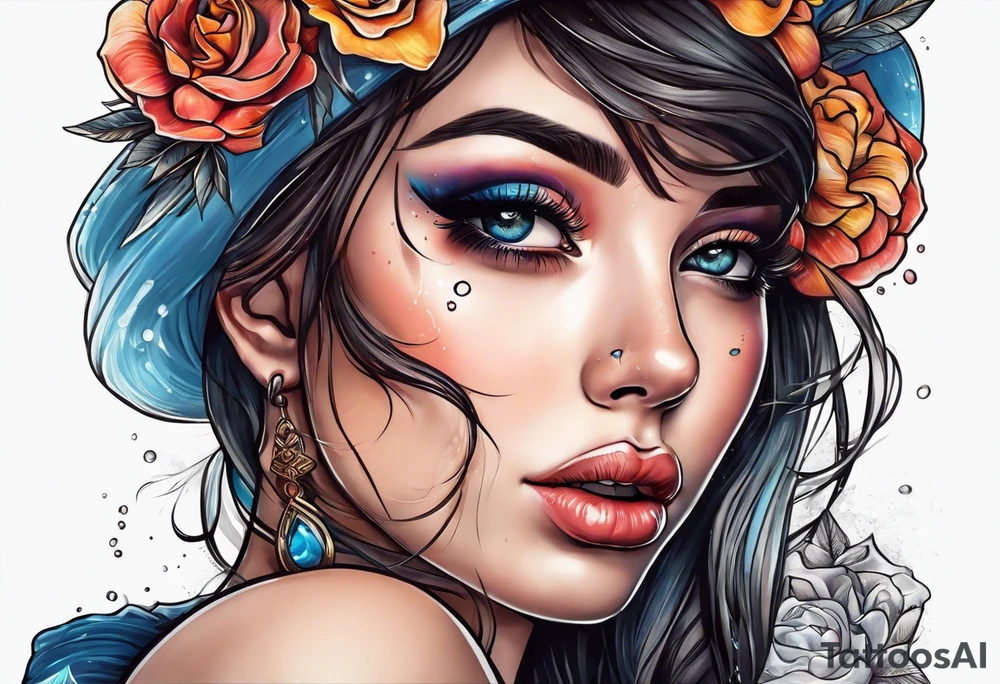 girl making a wish with tears in her eyes tattoo idea