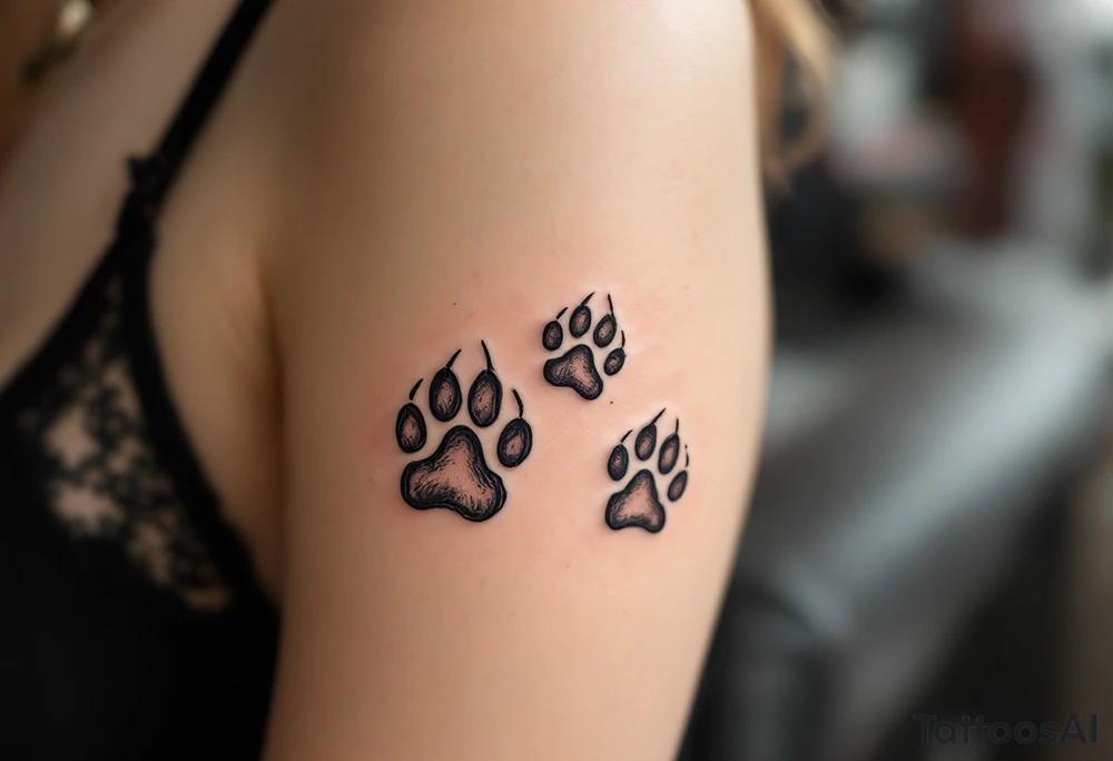 Vintage Etching Style – Paw prints in fine-line, sketch-style black ink, resembling old anatomical drawings or nature illustrations. tattoo idea