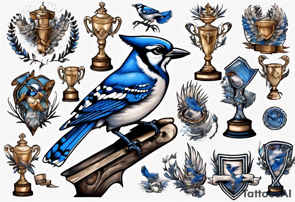 bluejay with trophy tattoo idea