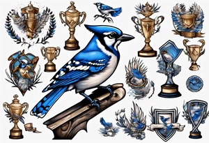 bluejay with trophy tattoo idea