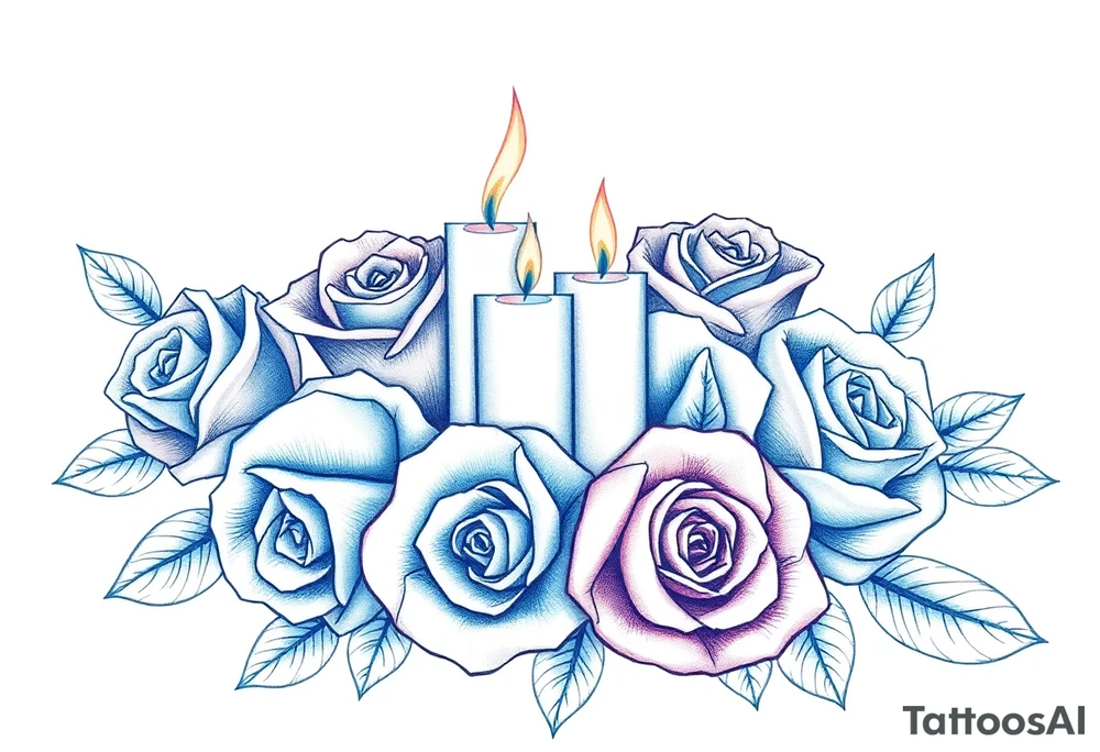 Passed love one, roses, candles, blue tattoo idea