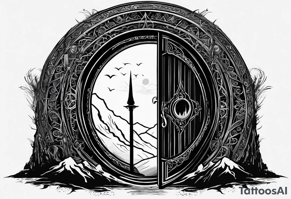 Lord of the rings. Small and very simple. Include Round hobbit door, gandalfs staff, barad dur silhouette in background, the word “always” subtly somewhere, Harry Potter wands tattoo idea