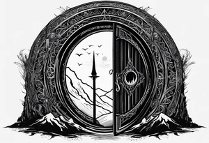 Lord of the rings. Small and very simple. Include Round hobbit door, gandalfs staff, barad dur silhouette in background, the word “always” subtly somewhere, Harry Potter wands tattoo idea