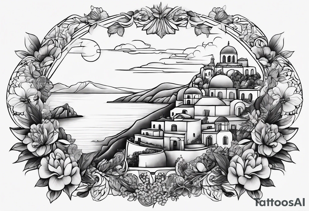 tattoo with images from Santorini, Newcastle, Thailand, Kansas City, New York, Paris, Amsterdam tattoo idea