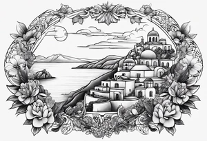 tattoo with images from Santorini, Newcastle, Thailand, Kansas City, New York, Paris, Amsterdam tattoo idea