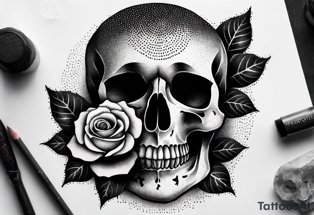 skull with rose tattoo idea