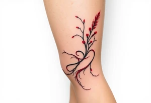 Elegant tattoo design featuring red sea plume seaweed, graceful flowing tendrils, watercolor style with red accents, wrapping around calf, organic movement, marine botanical art” tattoo idea