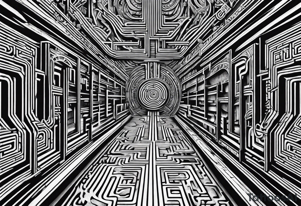 labyrinth Maze train tracks straight tattoo idea