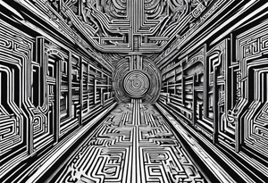 labyrinth Maze train tracks straight tattoo idea