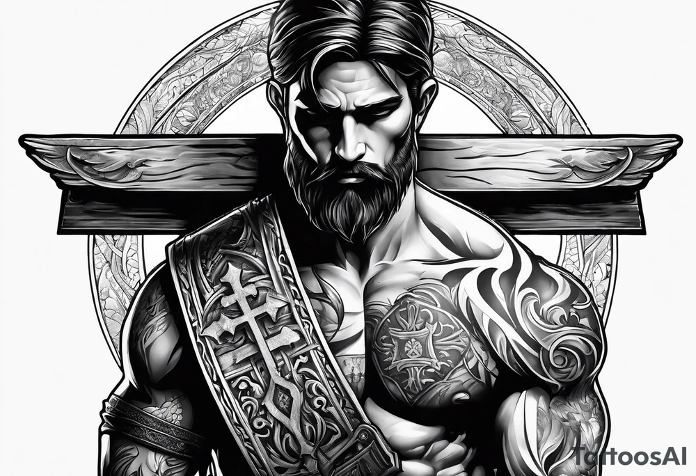 man carrying a cross tattoo idea