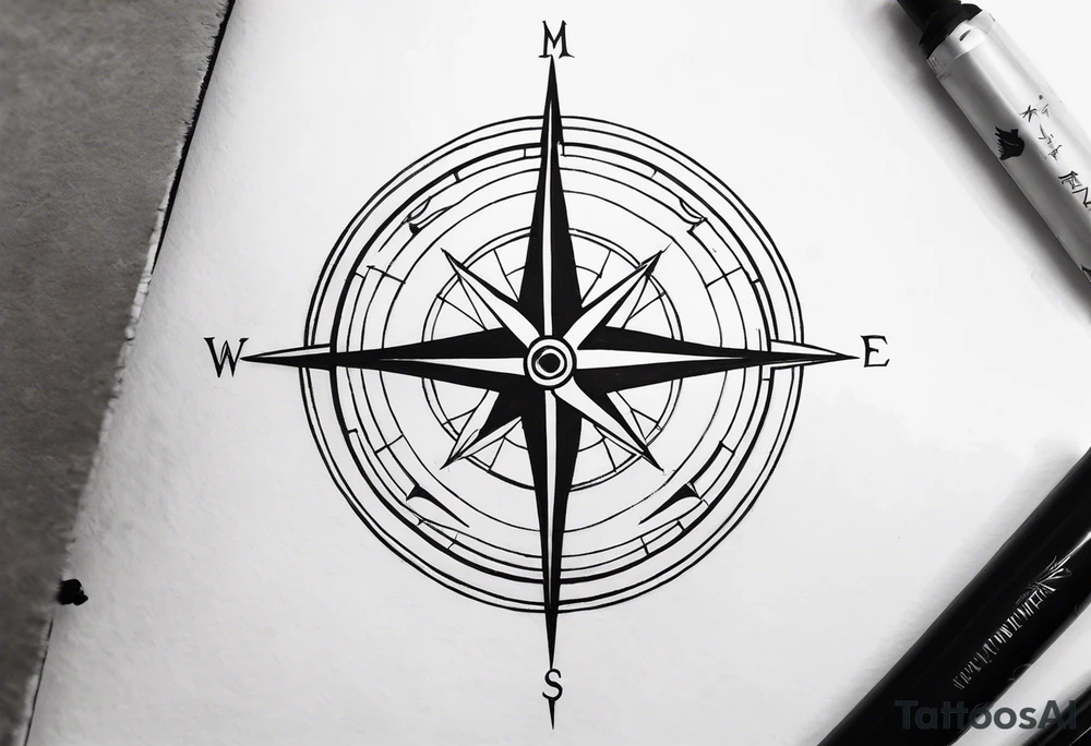 powerful majestic compass, close-up tattoo idea