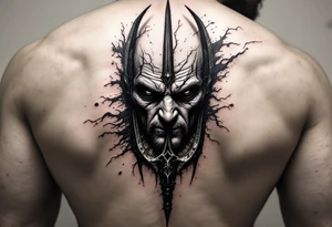 mad man face behind trident tattoo idea
