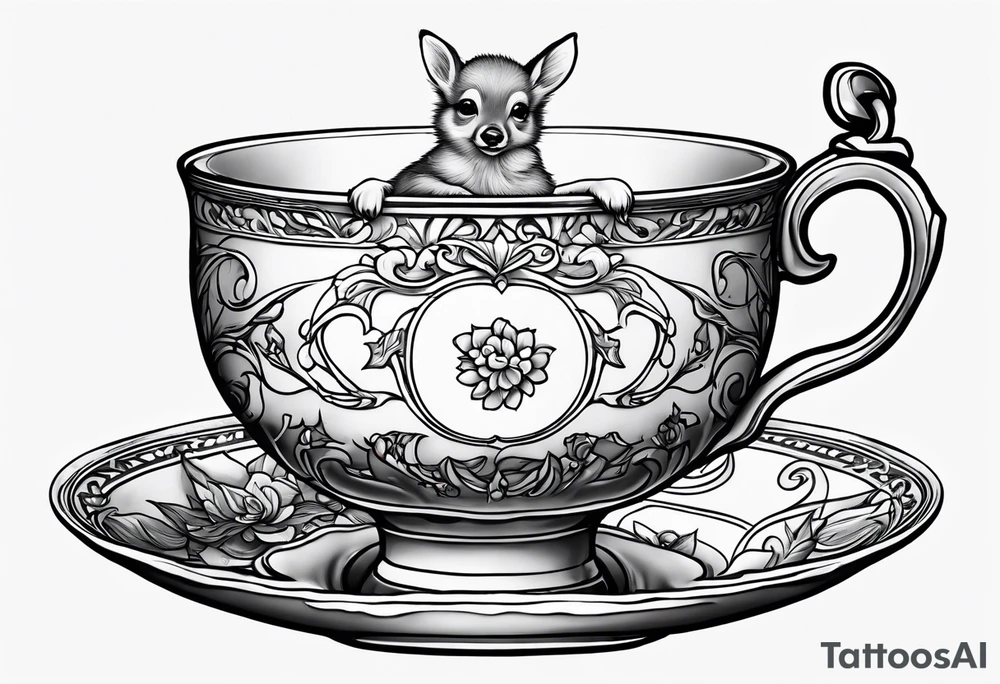 simple line art fawn in a victorian teacup tattoo idea