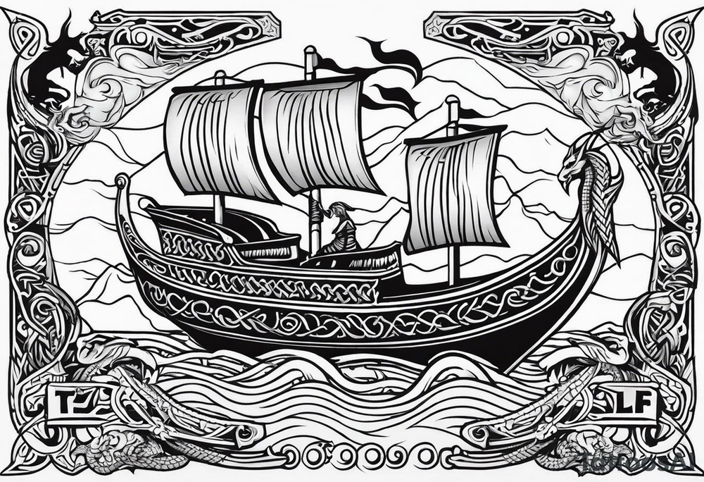 Valhalla sword shield viking ship dragon head tattoo idea