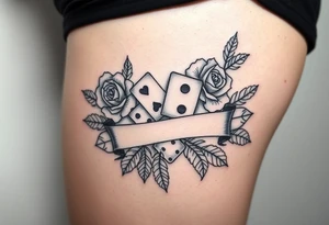 Roses cards dice leaves banner tattoo idea