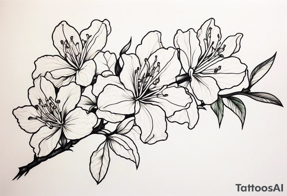 5-petal Azaleas, spread out along a long branch tattoo idea 5-petal Azaleas, spread out along a long branch tattoo idea