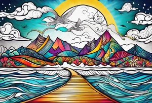 Beach and mountains tattoo idea