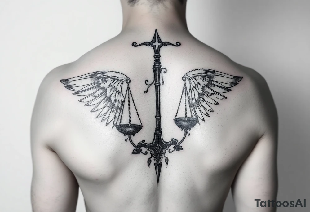 El cuerpo completo del símbolo femenino de libra le suben rodeando dos escorpiones tattoo idea