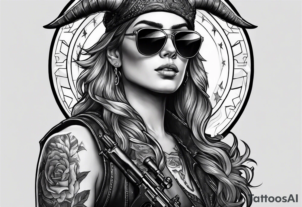 capricorn with sunglasses and a gun tattoo idea