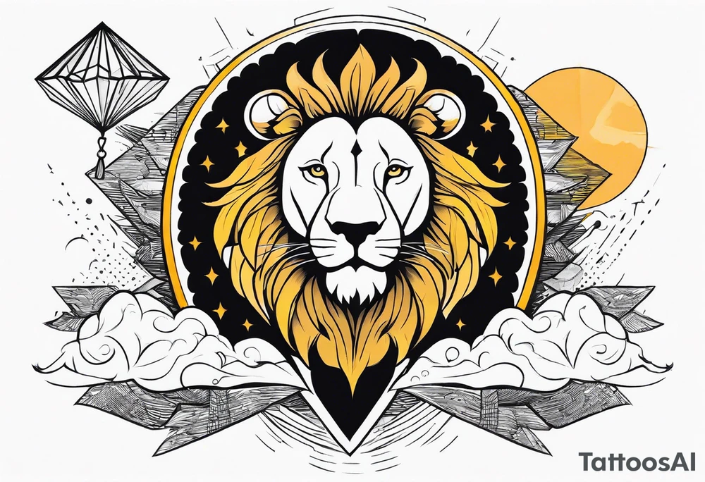 combine a lion, flying kite, and sun burst or light burst into a large tattoo for the shoulder and arm tattoo idea