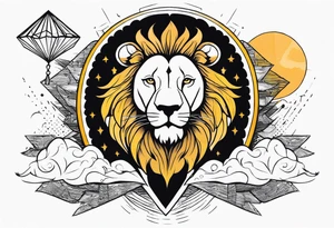 combine a lion, flying kite, and sun burst or light burst into a large tattoo for the shoulder and arm tattoo idea