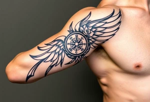 Wing with compass  a clock  with roses tattoo idea