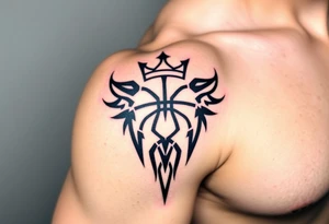 Basketball and basketball hoop with a crown, tattoo idea