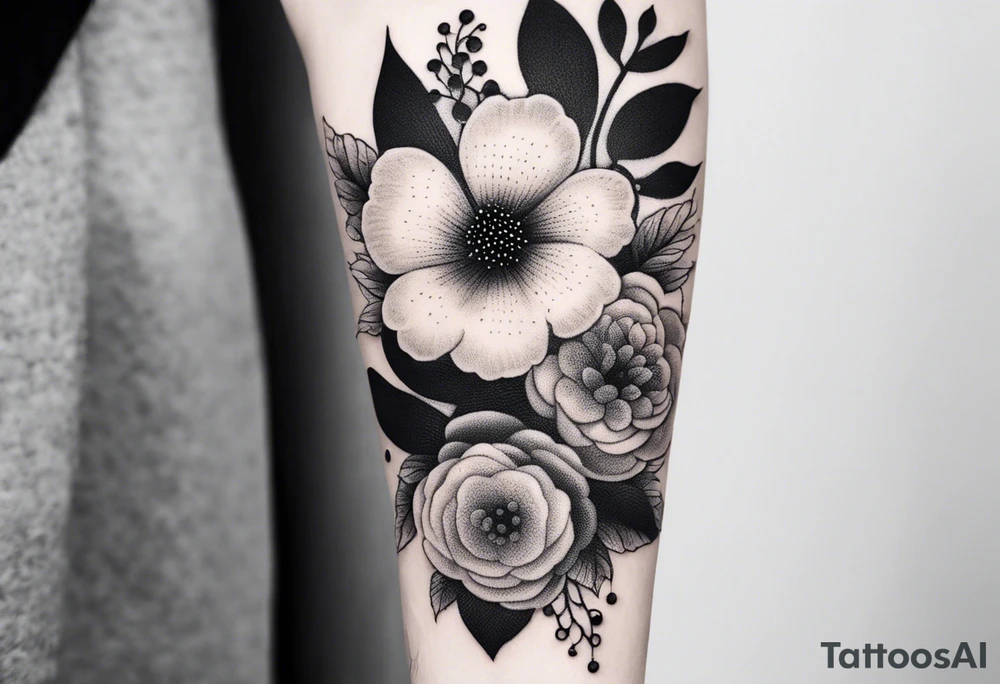 Flowers pin sleeve tattoo idea