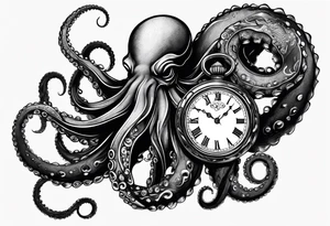 to be drawn in the arm, pocket watch wrapped under an aggressive octopus in side view tattoo idea