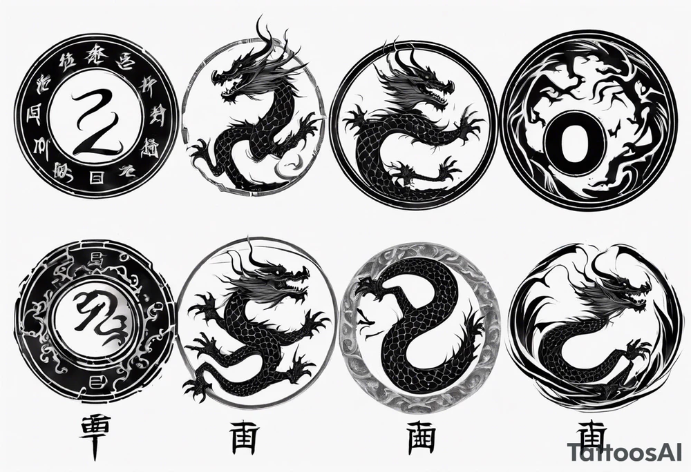 Chinese dragon in a circular shape with "02.03" written on its skin tattoo idea
