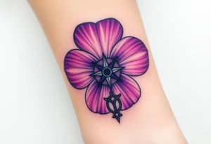 A single Violet with detailed compass at its center representing feminine power and an ankh or Celtic knot tattoo idea