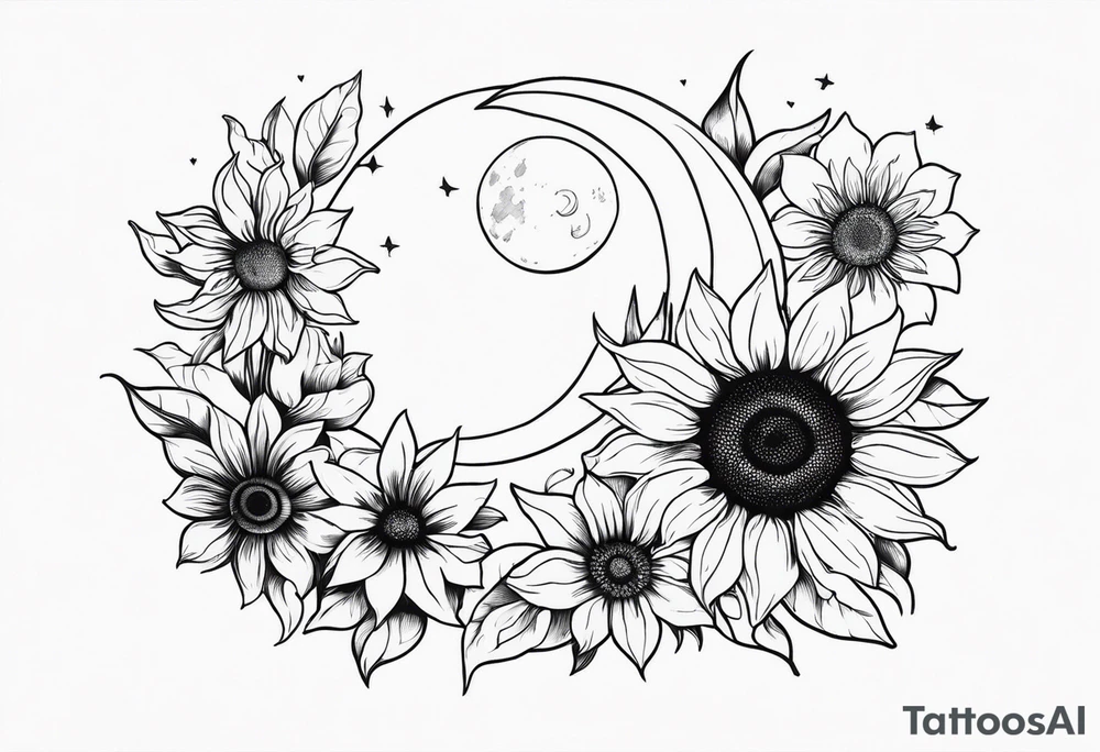 Sunflowers sun and moon tattoo idea