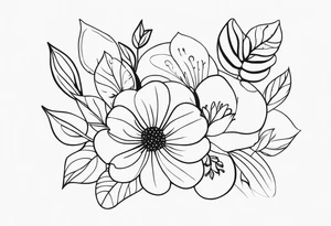 Create a whimsical floral tattoo with abstract shapes and soft curves, capturing the essence of femininity in a minimalist style. tattoo idea