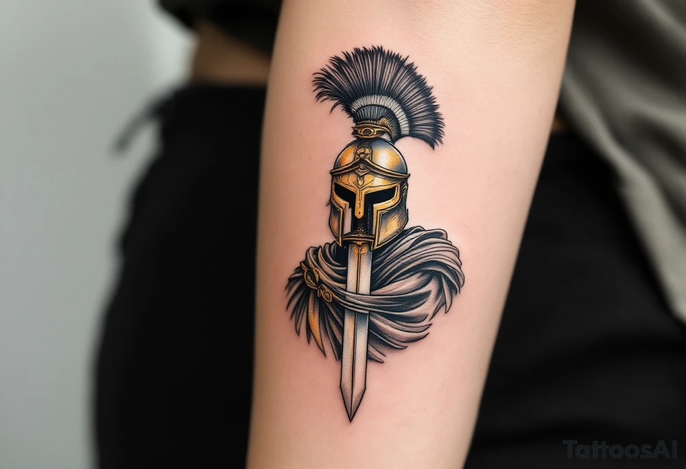 gladiator colosseum interior combat sword helmet cape sand wind tattoo idea