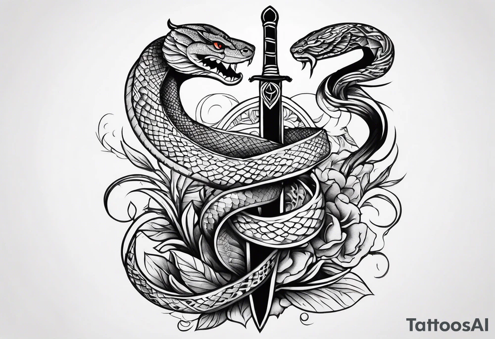 back tattoo, snake, sword tattoo idea